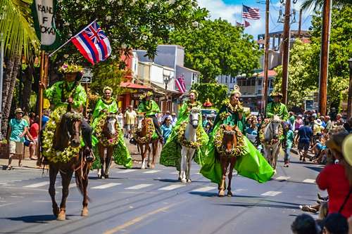 Nā Kamehameha Commemorative Pā‘ū Parade in Lahaina